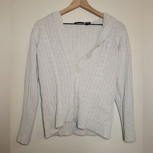 100% cotton cable knit hooded henley sweater,  plarge